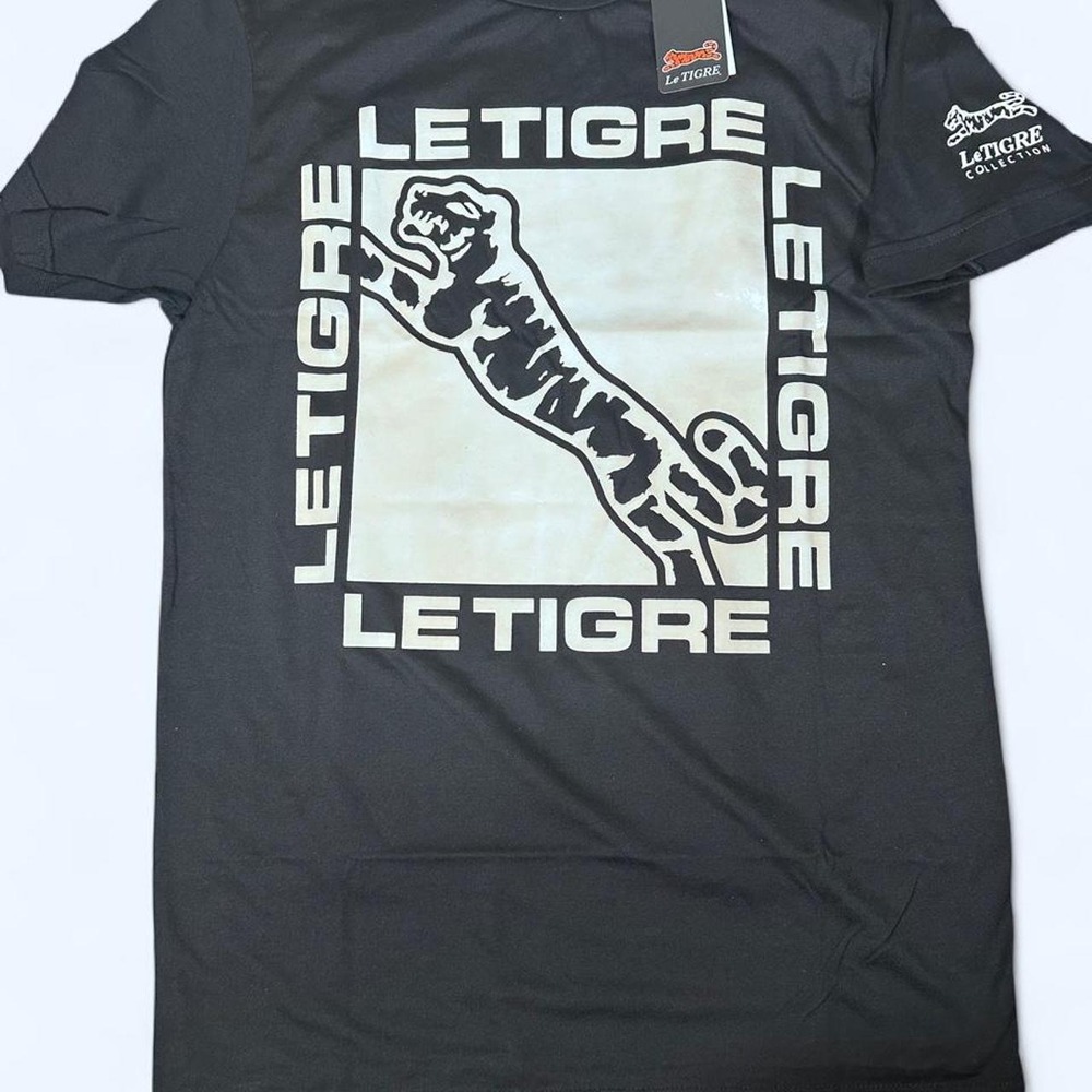 Le Tigre Collection Mens Black Graphic T-Shirt Medium NWT Box Logo Tiger Tee